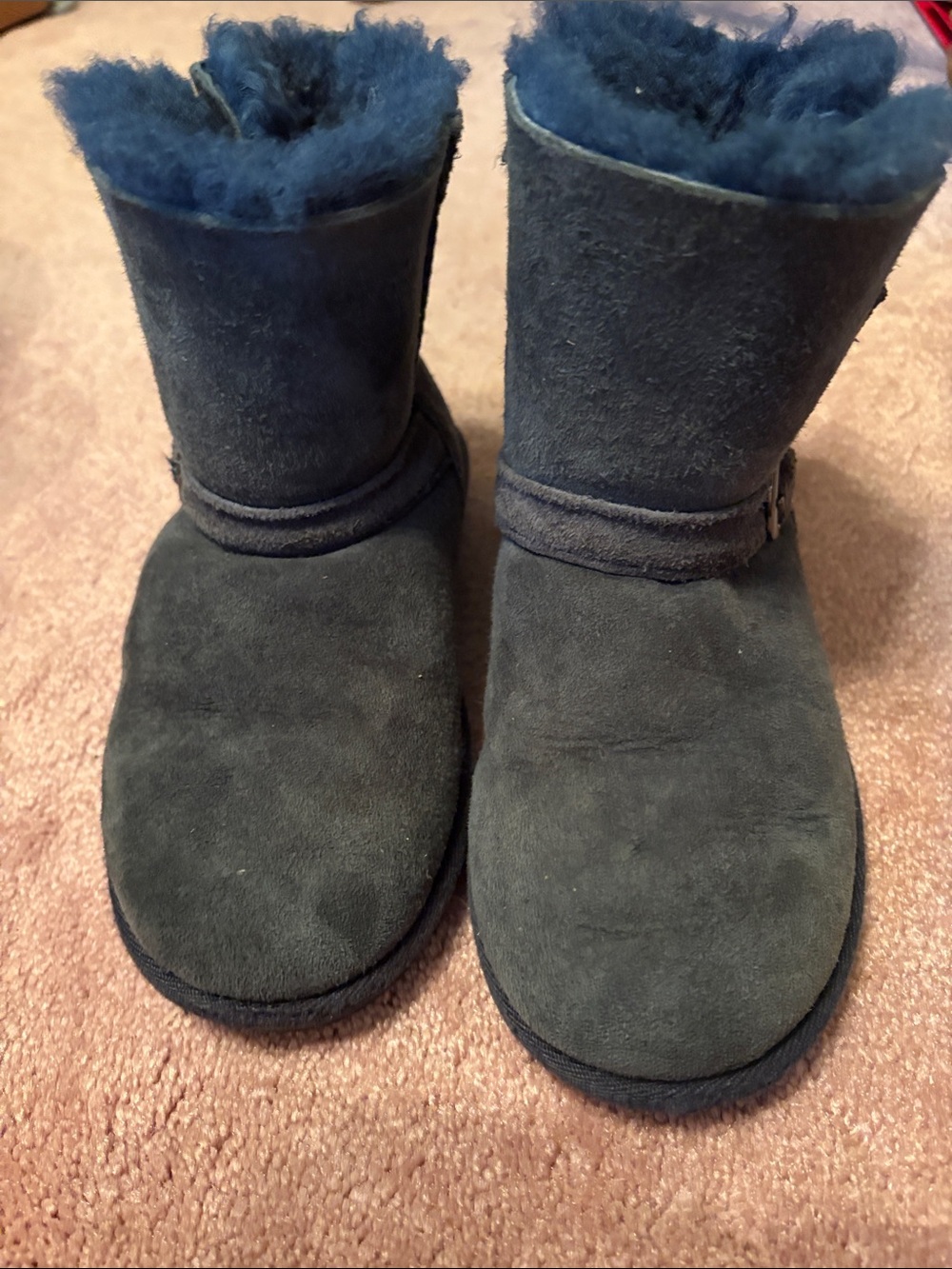 Kids Navy Leather Shearling Winter Boots Sz 13